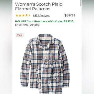 L.L. Bean Women's Plaid Flannel Pajamas - Blue and White